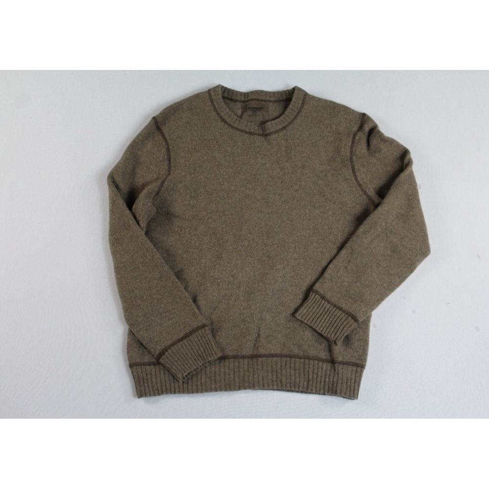 Express Men Brown Sweater Crew Neck Lamb Wool Casual Size Large